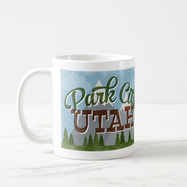 Caneca De Café Park City Utah Fundo Retro Montanhas Snowy (Esquerda)