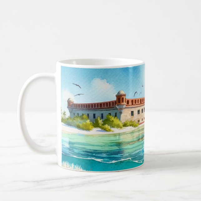 Caneca De Café Parque Nacional de Tortugas Seco Forte Aquarela (Esquerda)