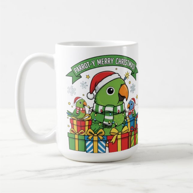 Caneca De Café Parrot-y Merry Christmas – Cute Festive Parrot Hol (Esquerda)