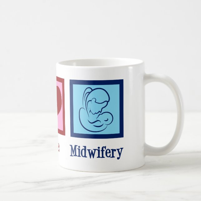 Caneca De Café Parteira Cute de Midwifery Peace Love (Direita)