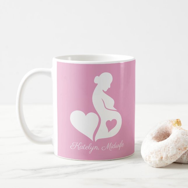 Caneca De Café Parteira Doula Linda Rosa Personalizada (Com Donut)