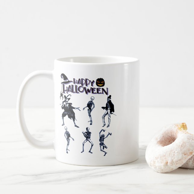 Caneca De Café Partido Skeletons Assustador (Com Donut)
