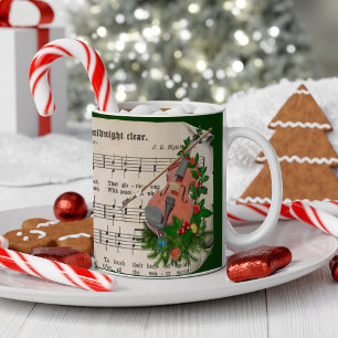 Caneca De Café Partituras de Natal Antigas com Violino Festivo