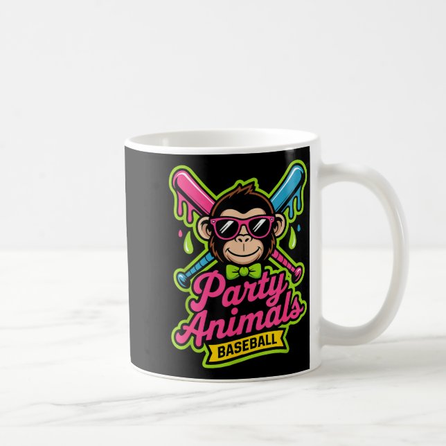 Caneca De Café Party animals baseball funny monkey vibrant slime  (Direita)