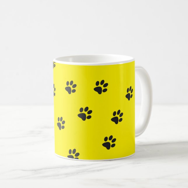 Caneca De Café Pás de gato preto sobre fundo amarelo (Frente Esquerda)