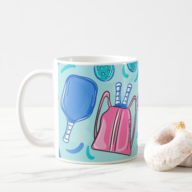Caneca De Café Pás de piclebol e Bolas Blue Preppy (Com Donut)