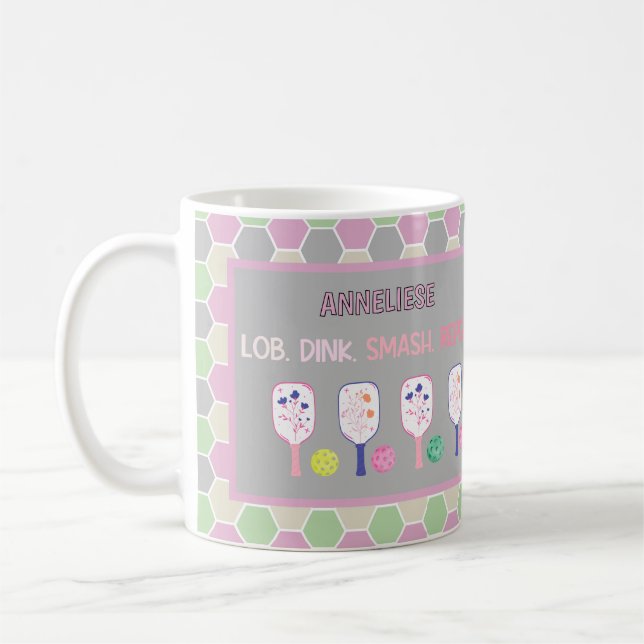 Caneca De Café Pás Florais e Pickleball Personalizado Pastel (Esquerda)
