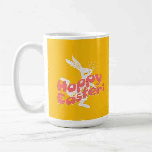 Caneca De Café Páscoa Alegre Retro Laranja Rosa (Esquerda)