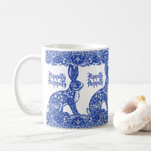 Caneca De Café Páscoa Azul Coelho Selvagem Bunny Chinoiserie Bon