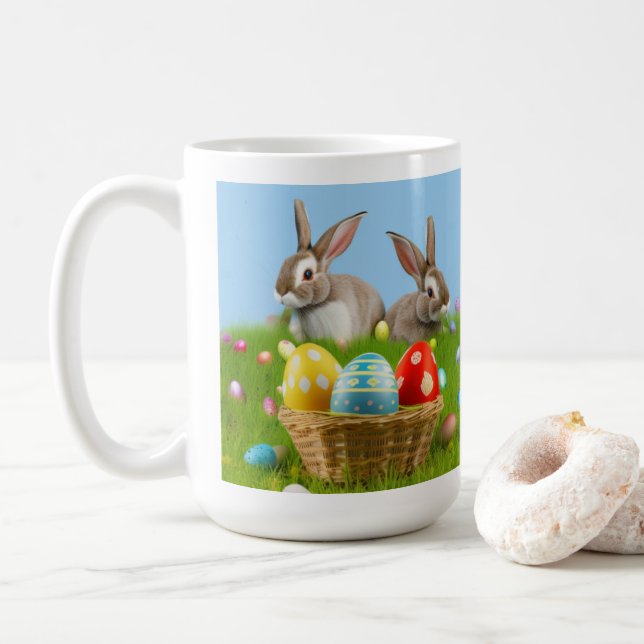 Caneca De Café Páscoa bonita Bunnypara um humor positivo (Com Donut)