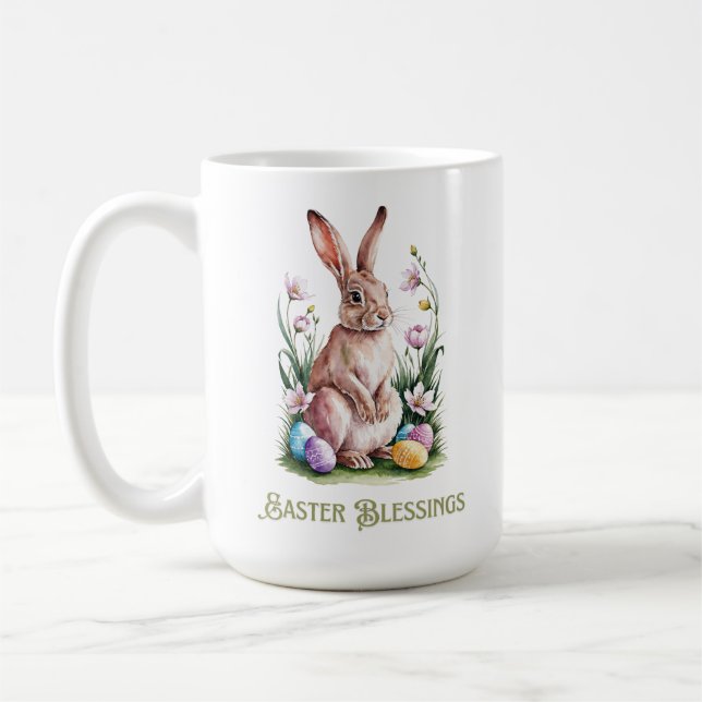 Caneca De Café Páscoa Coelhinho de Água e Flores (Esquerda)
