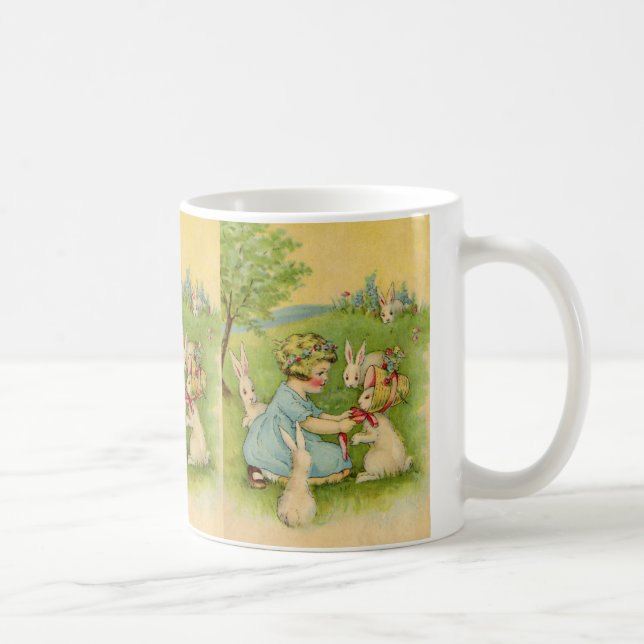 Caneca De Café Páscoa de vinheta, Bonnet de menina no coelho (Direita)