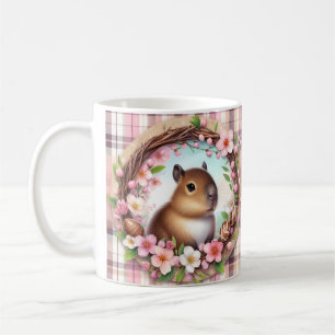 Caneca De Café Páscoa de Xadrez de Watercolor Floral Capybara