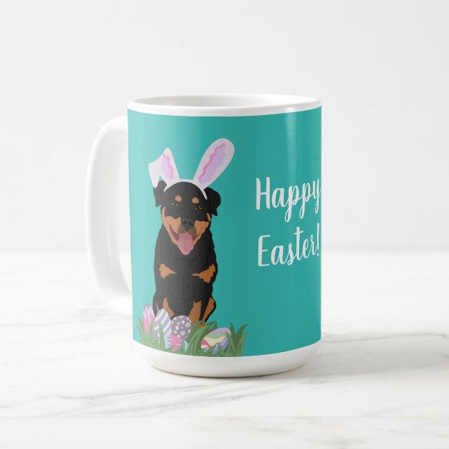 Caneca De Café Páscoa do Rottweiler Personalizável (Frente Esquerda)