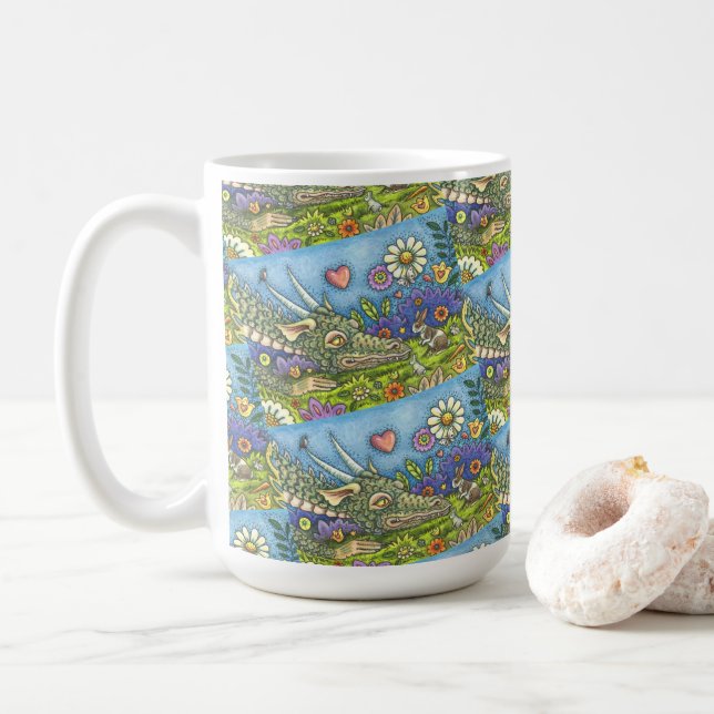 Caneca De Café Páscoa DRAGON EM BUNNY TRAIL Fantasy (Com Donut)