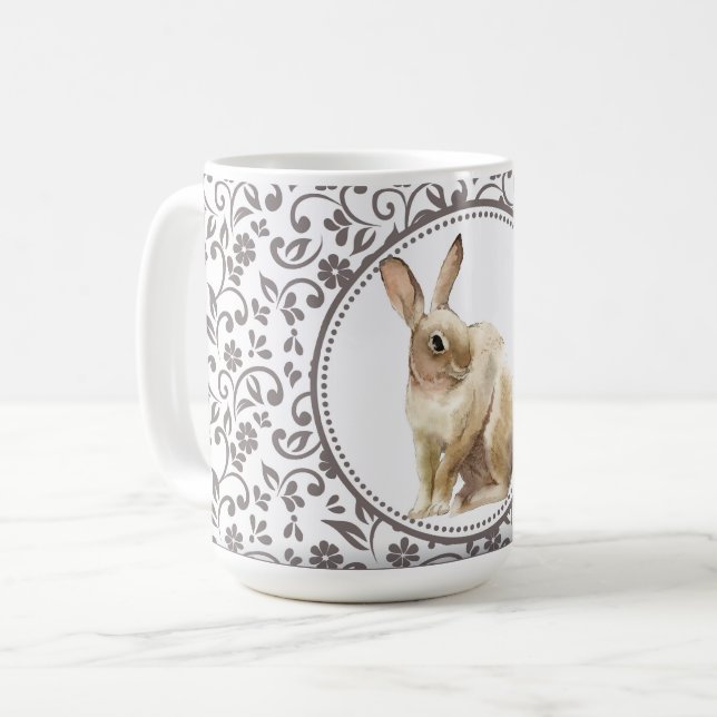 Caneca De Café Páscoa Elegante Rabbit ornamental (Frente Esquerda)