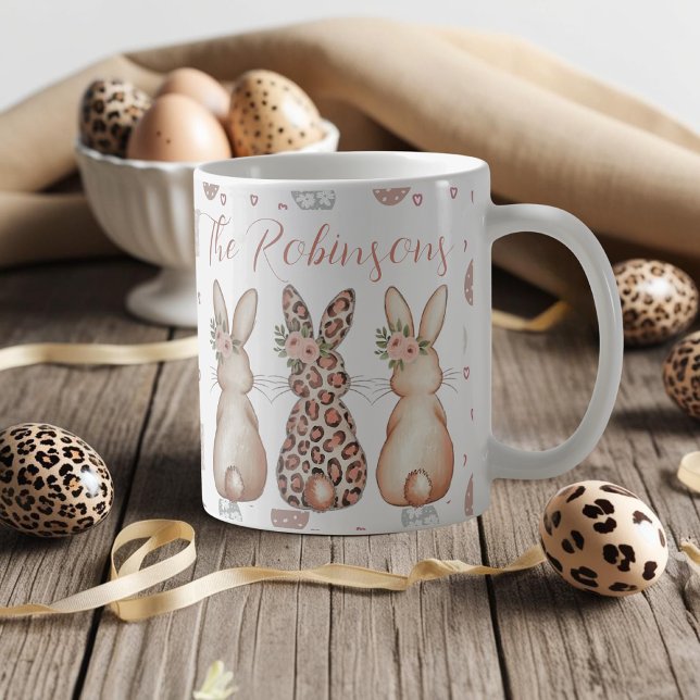 Caneca De Café Páscoa Personalizada Boho Floral Bunnies (Boho Floral Bunnies Personalized Easter Coffee Mug)