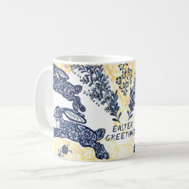 Caneca De Café Páscoa Saudação Azul Dourado Coelho Chinoiserie