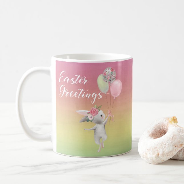 Caneca De Café Páscoa Saudações Bonita Ballerina Bunny Pastel (Com Donut)