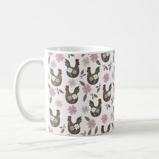 Caneca De Café Páscoa sem costura com frango. (Esquerda)