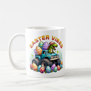 Caneca De Café Páscoa Vibes Dino em Caminhão Monstro com Ovo de P