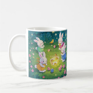 Caneca De Café Páscoas de cartoon escondendo ovos em um jardim