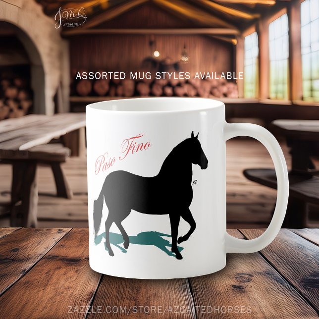 Caneca De Café Paso Fino Black Horse Silhouette (Paso Fino black horse silhouette with red script text mug 🐎☕)
