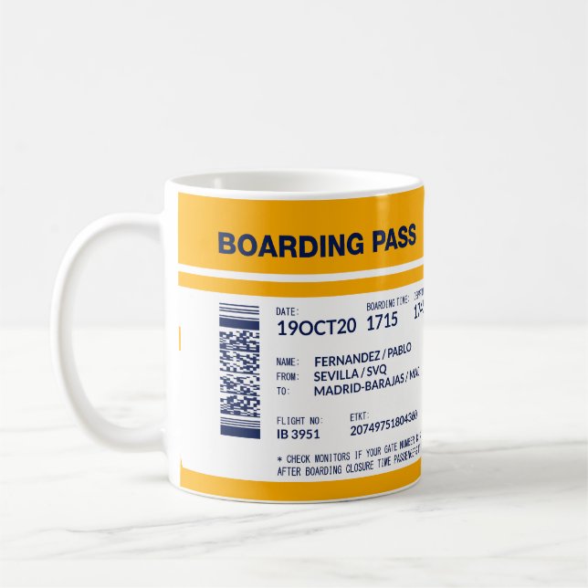 Caneca De Café Passagem de embarque - Amarelo (Esquerda)
