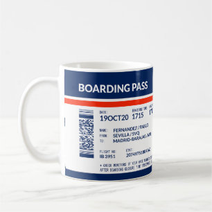 Caneca De Café Passagem de embarque - Azul e Vermelho