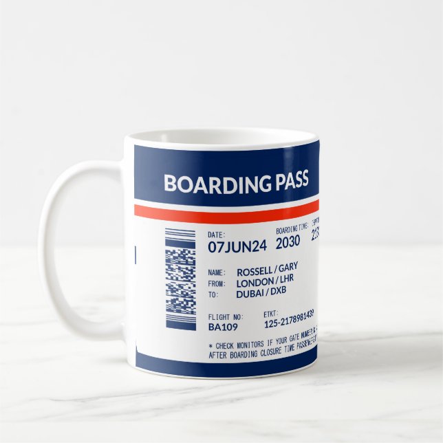 Caneca De Café Passagem de embarque - Azul e Vermelho (Esquerda)