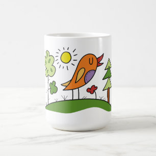 Caneca De Café Passarinho Cantando Caprichoso