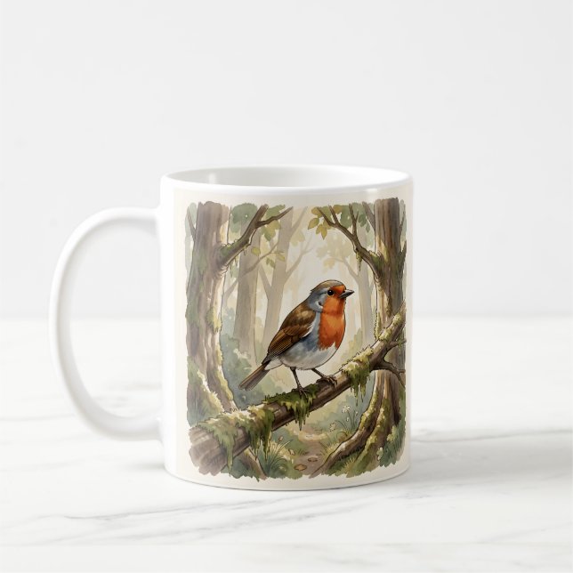 Caneca De Café Passarinho cute em floresta antiga (Esquerda)
