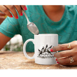 Caneca De Café Passarinhos 3D em Staff Giratório
