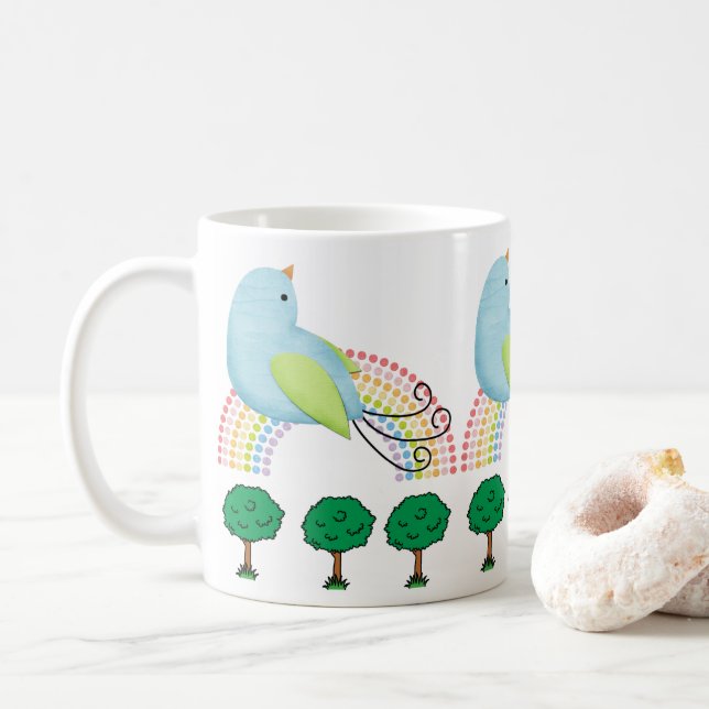 Caneca De Café Pássaro Arco-Íris (Com Donut)