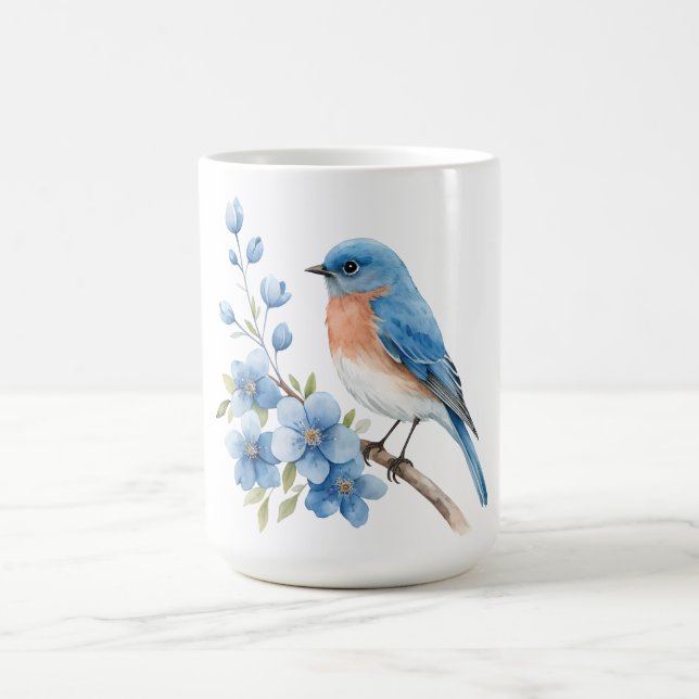 Caneca De Café Pássaro azul com flores azuis (Centro)