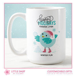 Caneca De Café Pássaro Azul de Inverno Brincando na Neve Personal