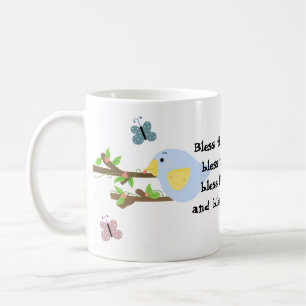 Caneca De Café Pássaro Azul e Borboletas