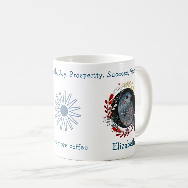 Caneca De Café Pássaro Azul E Plantas Incríveis. Único E Engraçad (Frente Esquerda)