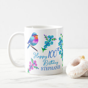 Caneca De Café Pássaro Azul Esquece-me de Não Floral 100º anivers
