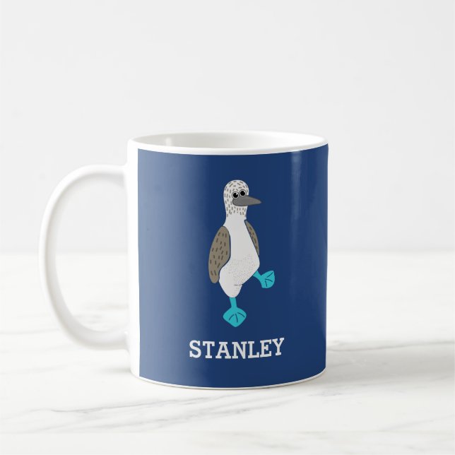 Caneca De Café Pássaro Booby de Pé Azul de Cartoon Personalizado (Esquerda)