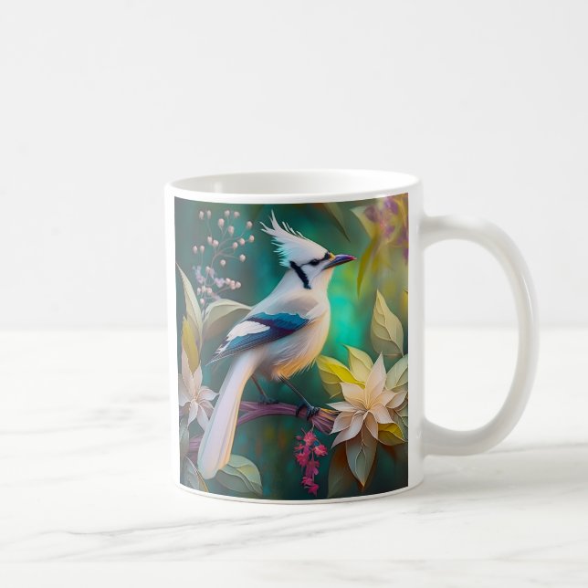 Caneca De Café Pássaro Branca de Teal Wing Jay Fantasy (Direita)
