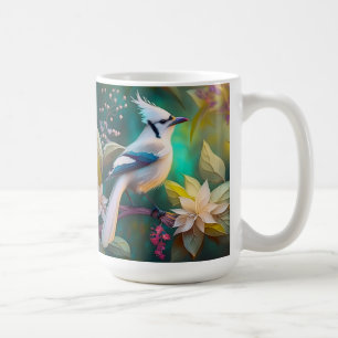 Caneca De Café Pássaro Branca de Teal Wing Jay Fantasy