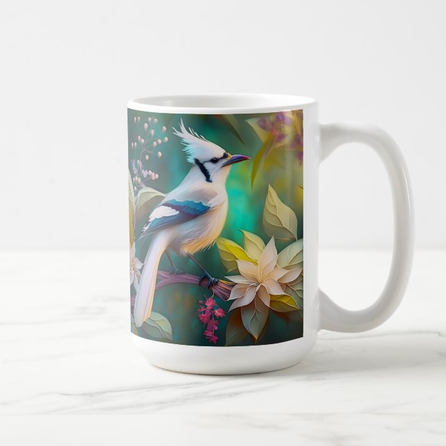 Caneca De Café Pássaro Branca de Teal Wing Jay Fantasy (Direita)