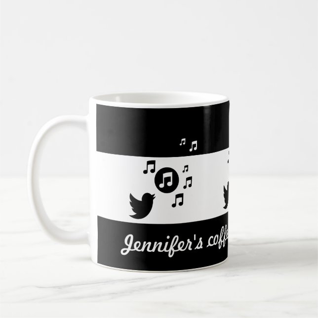 Caneca De Café Pássaro Canalizador Personalizado Preto e Branco (Esquerda)