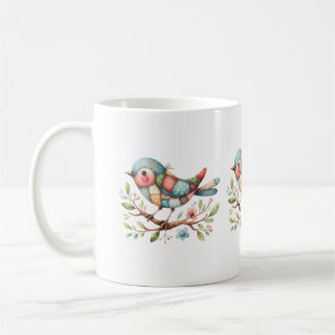 Caneca De Café Pássaro Cantador em Remendo em Galho Florido