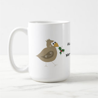 Caneca De Café Pássaro Caprichoso com um Ramo de Azevinho