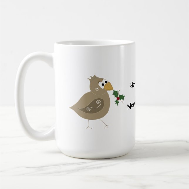 Caneca De Café Pássaro Caprichoso com um Ramo de Azevinho (Esquerda)