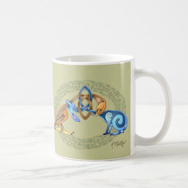Caneca De Café Pássaro Celta e Coelho com Moldura (Direita)