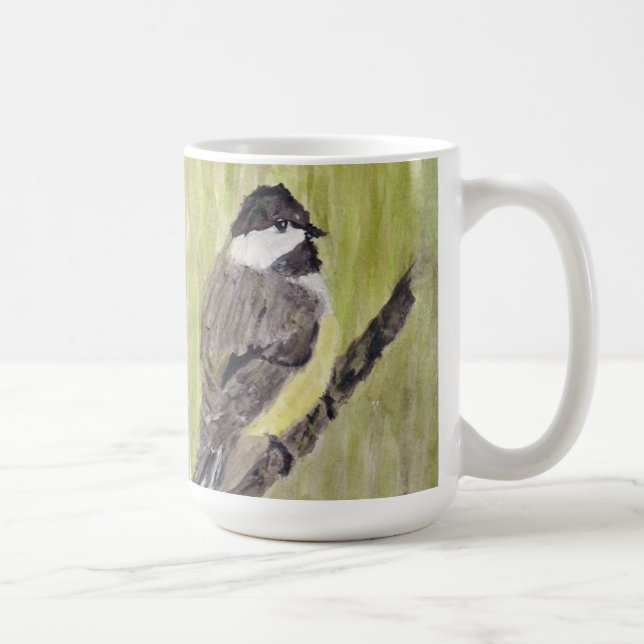 Caneca De Café Pássaro Chickadee de casaco preto - pintura acríli (Direita)