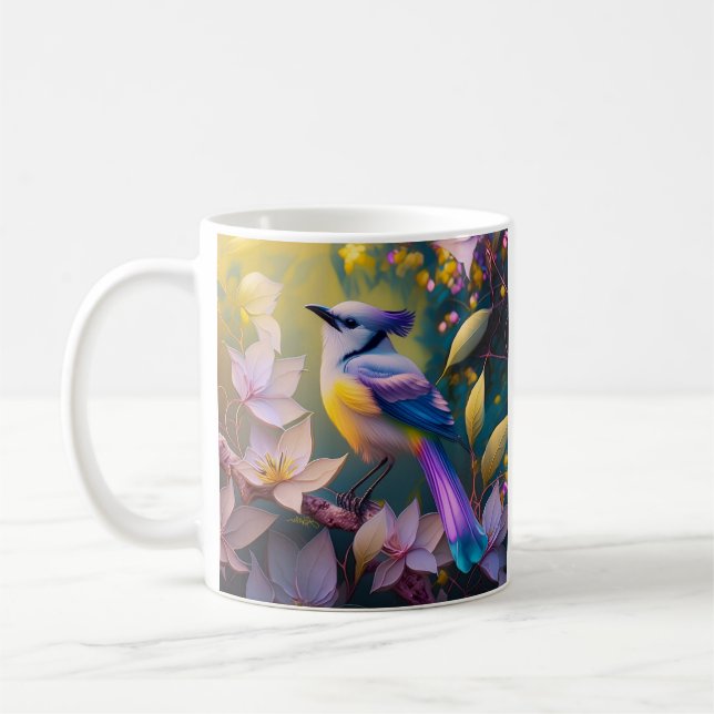 Caneca De Café Pássaro de Fantasia Amarelo Violet Tufado (Esquerda)